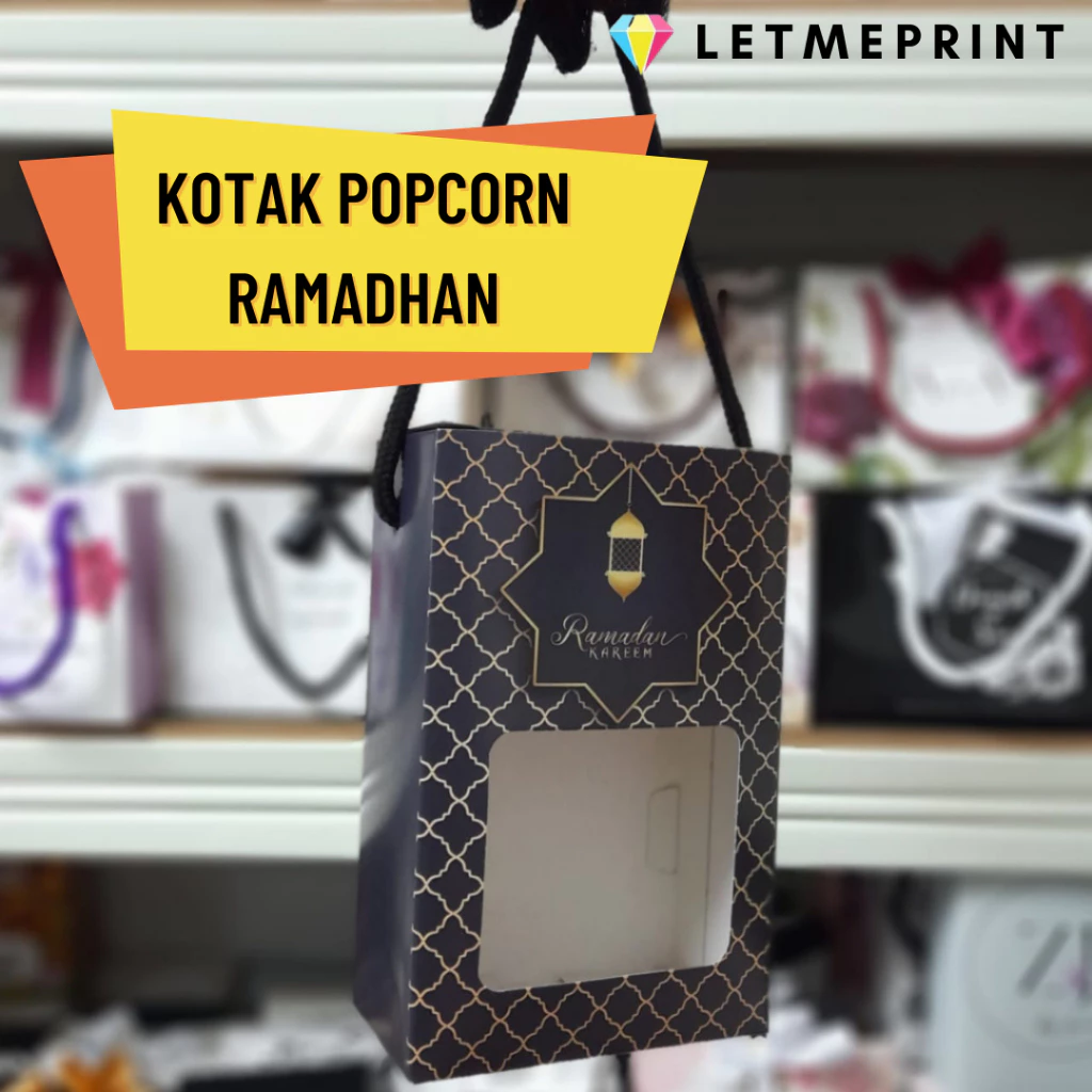 10PCS POPCORN BOX WINDOW / RAMADHAN KAREEM / KOTAK KURMA MURAH / PAPER BAG BERTALI / GOODIES BAG