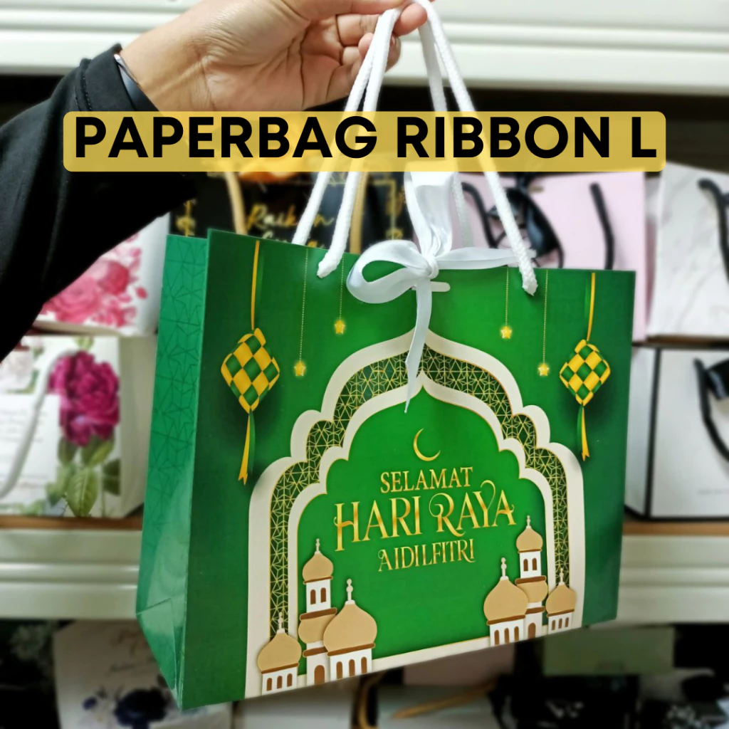 [READYSTOCK] 10 PCS PAPERBAG RIBBON L RAYA / KOTAK KUIH RAYA / GIFTBOX RAYA / KOTAK RAYA AIDILFITRI MURAH / RAYA BOX