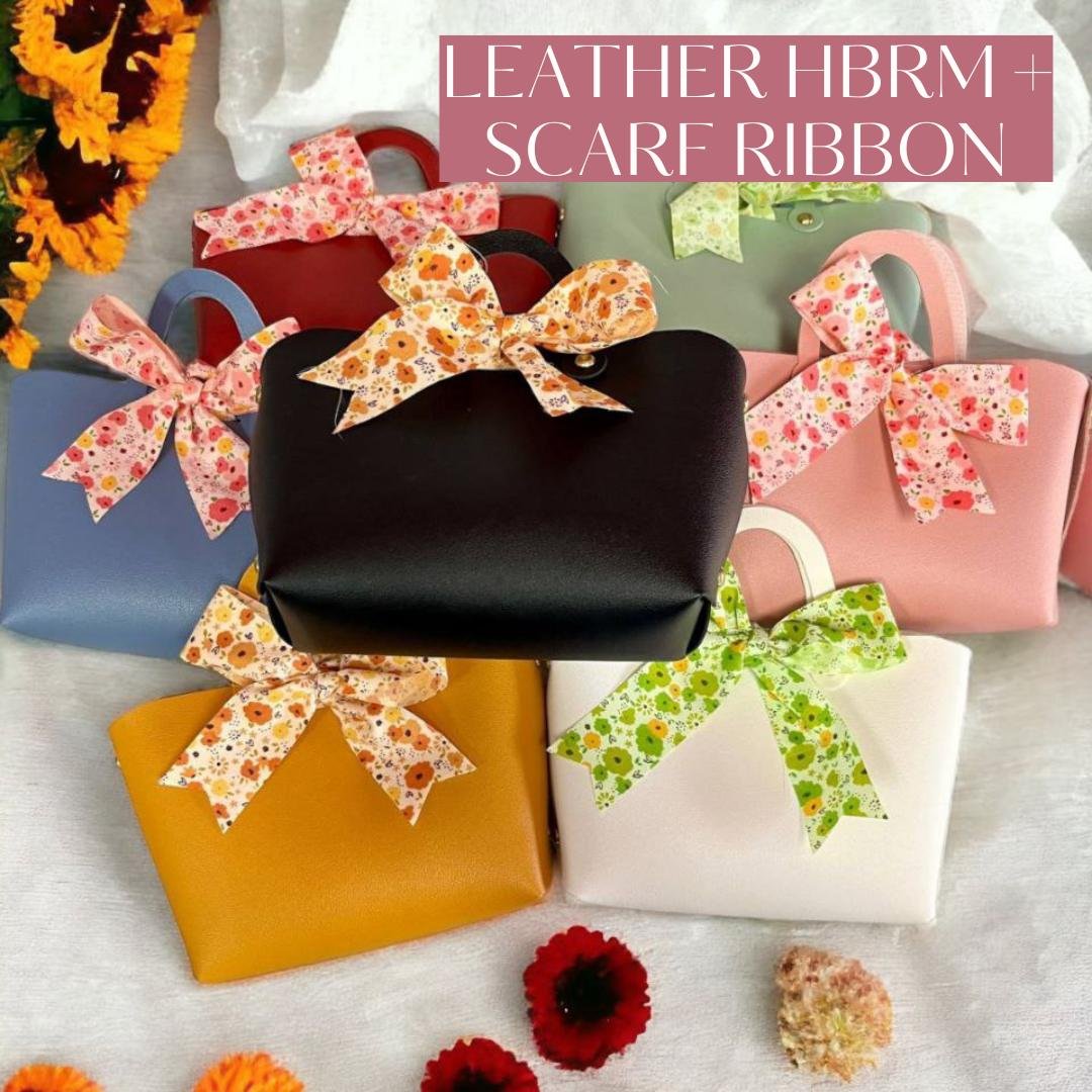 [1PCS M + U HANDLE] LEATHER DOORGIFT HANDBAG M U HANDLE RIBBON WITH SCARF RIBBON 1PCS WEDDING/GIFT/GOODIES/PARTY